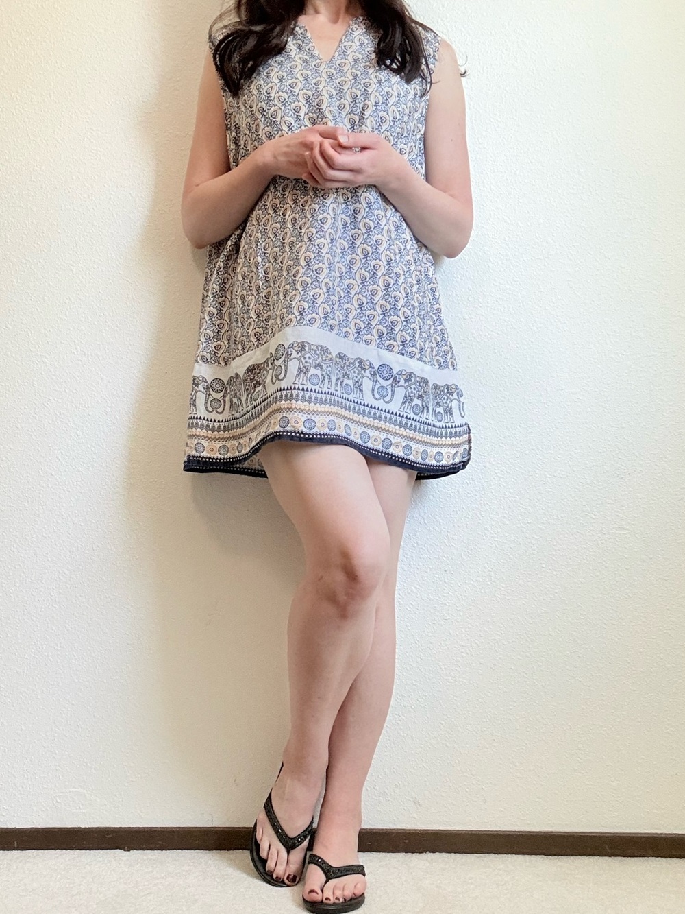 J Jill 100% Linen Floral Print Shift Mini Dress Tunic Boho Chic Retro Twee